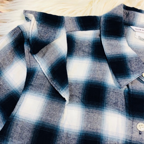 Club Monaco Blue Long Sleeve Plaid Ruffled Top - Picture 7 of 7